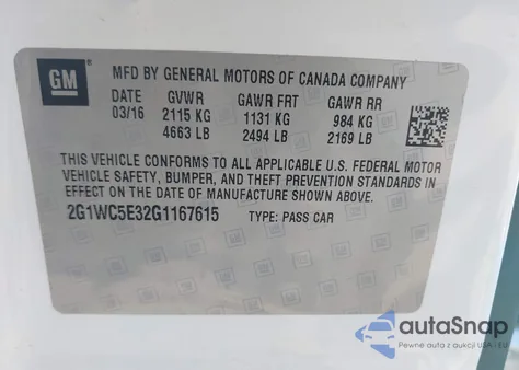 2016 Chevrolet Impala Limited Ltz from USA, damaged, VIN 2G1WC5E32G1167615